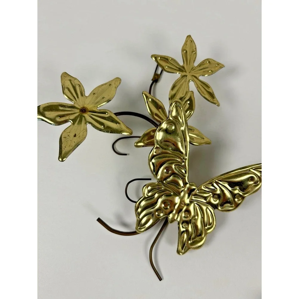 Vintage MCM Brass Style Butterfly Flowers 9